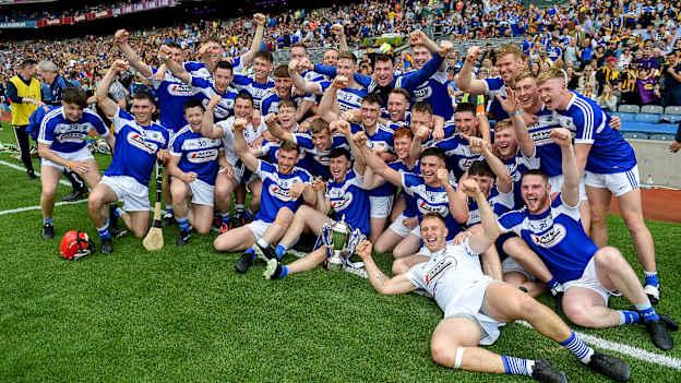 Laois players celebrate after the Joe McDonagh Cup Final win over Westmeath at Croke Park.