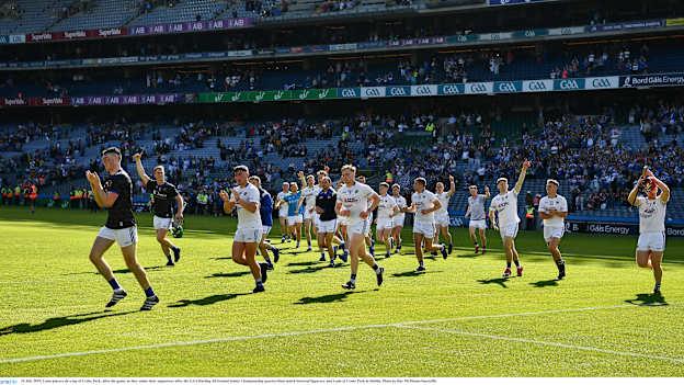 Laois players do a lap of Croke Park and salute their supporters after the All-Ireland Senior Hurling Championship quarter-final defeat to Tipperary.