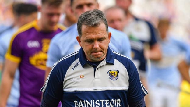 Wexford manager Davy Fitzgerald leads his team from the pitch after the All-Ireland Senior Hurling Championship Semi Final defeat to Tipperary at Croke Park yesterday.