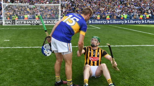 Tipperary's John McGrath shakes hands with Kilkenny's Paul Murphy after the 2016 All-Ireland SHC Final. 