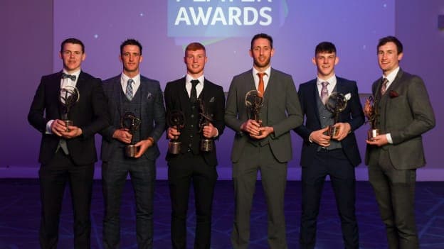 Ballyhale Shamrocks recipients at the AIB GAA Club Player 2018/19 Awards at Croke Park, from left, TJ Reid, Colin Fennelly, Adrian Mullen, Michael Fennelly, Eoin Cody and Joey Holden.