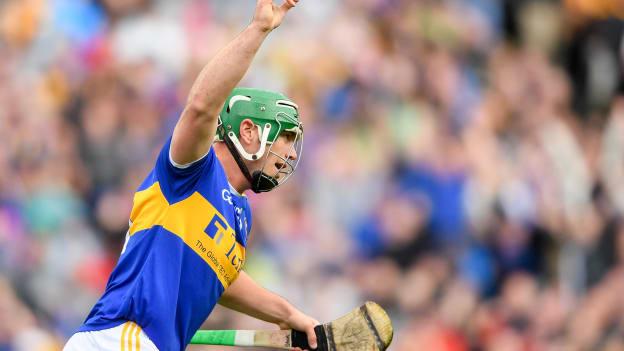 John O'Dwyer celebrates after scoring Tipperary's third goal against Kilkenny at Croke Park on Sunday.