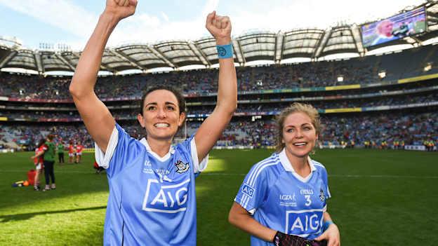 McEvoy, left, and Sinéad Finnegan celebrate following last year's TG4 All-Ireland Ladies Football Senior Championship win.