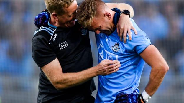 Dublin selector Declan Darcy congratulates Jonny Cooper after victory over Kerry in the All-Ireland SFC Final replay. 