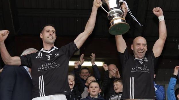 Magheracloone's Peter Ward and Gavin Doogan celebrate after victory over Donaghmoyne in the Monaghan Intermediate Football Final. 