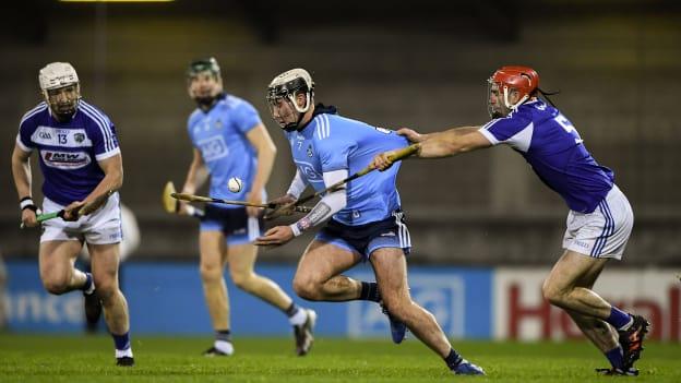 Jake Malone of Dublin in action against Jake Kelly of Laois during the 2020 Walsh Cup Round 2 match between Dublin and Laois at Parnell Park in Dublin. 