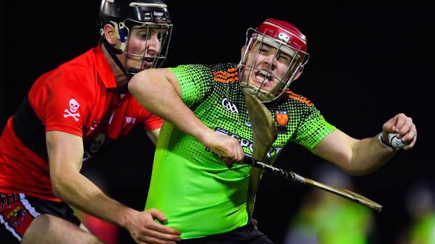 Jerry Kelly of IT Carlow in action against Conor Boylan of UCC during the Fitzgibbon Cup Final match between UCC and IT Carlow at Dublin City University Sportsgrounds in Glasnevin, Dublin. 