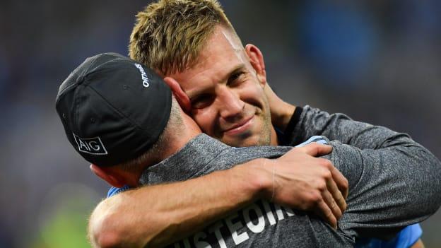 Former Dublin manager Jim Gavin and Jonny Cooper celebrate following the 2019 All Ireland SFC Final replay.