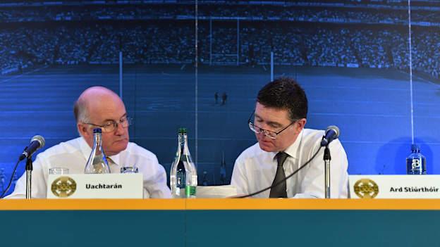 GAA President John Horan and Ard Stiúrthóir Tom Ryan pictured at Special Congress 2019 in Páirc Uí Chaoimh. 