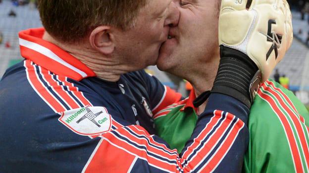 St Brigid's goalkeeper Shane Curran celebrates with Frankie Dolan following his side's victory in the 2013 AIB All-Ireland Club SFC Final. 