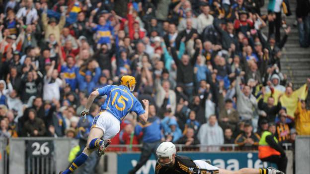 Lar Corbett celebrates after scoring his second goal against Kilkenny in the 2010 All-Ireland SHC Final. 