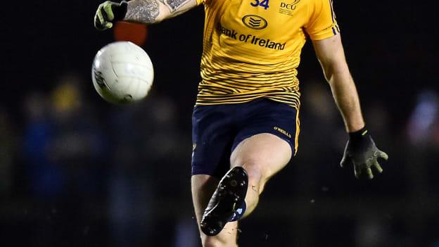 Shane Carthy of DCU Dóchas Éireann kicks a point during the 2020 Sigerson Cup Semi-Final match between DCU Dóchas Éireann and UCD at Dublin City University Sportsgrounds in Glasnevin, Dublin. 