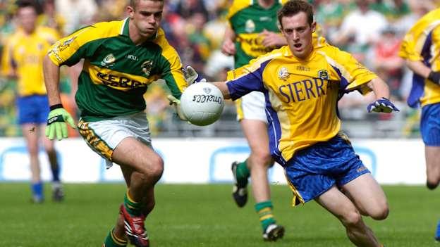 Roscommon's Conor Devaney in action against Kerry's Shane Enright in the drawn 2006 All-Ireland Minor Football Final. 