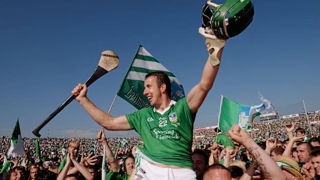 Niall Moran is lifted shoulder-high by joyous Limerick supporters after victory over Cork in the 2013 Munster SHC Final. 