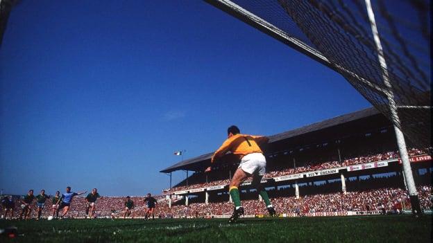 Keith Barr, Dublin, attempts a penalty against Michael McQuillan, Meath. Dublin v Meath, Leinster Senior Football Championship, first round, third replay, Croke Park, Dublin. 