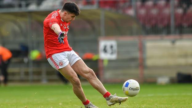 Lee Brennan landing a score for Trillick in the 2019 Tyrone SFC Final.