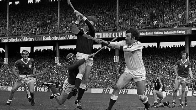 Galway goalkeeper Michael Connelly, along with full-back Niall McInerney block the ball out to keep Eamonn Cregan and the Limerick attack out during the All Ireland Hurling Final match between Galway and Limerick at Croke Park in Dublin.