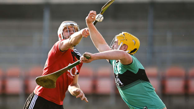 Eoghan Sands (left) fired in two goals for Down in their comprehensive win at Aughrim. 