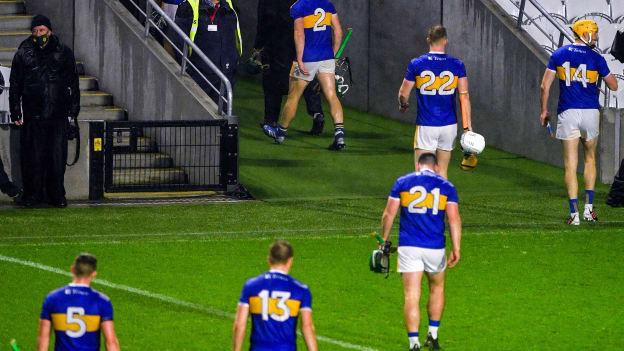 Dejected Tipperary players leave the field after Sunday's Munster SHC semi-final defeat to Limerick.