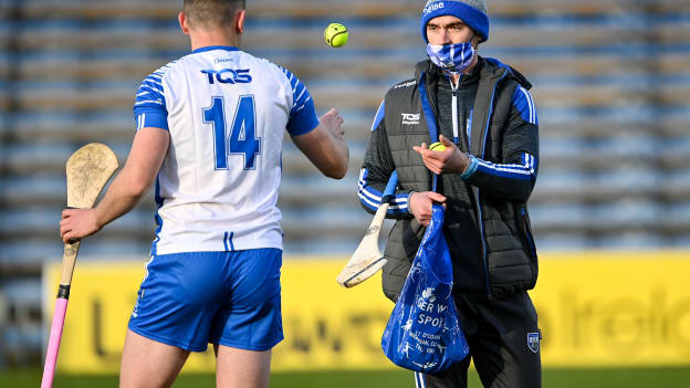 Injured Waterford hurler Pauric Mahony with team-mate Stephen Bennett before the Munster GAA Hurling Senior Championship Semi-Final match between Cork and Waterford at Semple Stadium in Thurles, Tipperary. 