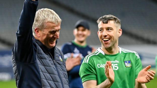 John Kiely and Graeme Mulcahy celebrate at Croke Park.