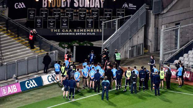 The Dublin team pictured at Hill 16 following the Leinster SFC final.