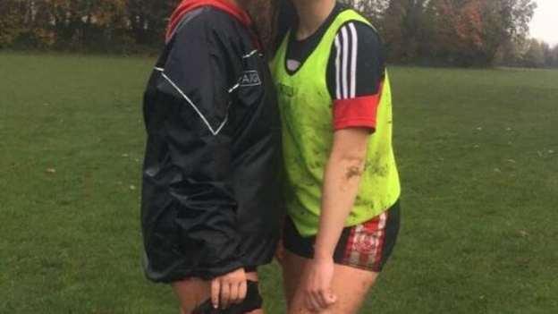 Aisling Nig Ruairc (right) pictured with her Cuala football and camogie minor team-mate, Róisín Ní Drisceoil. 