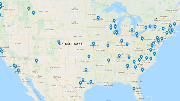 A visual representation of where GAA clubs are located in the USA.