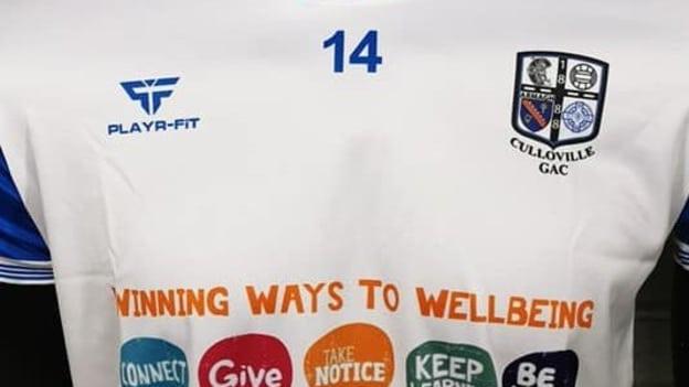 The Culloville Blues jersey that promotes local charities and Healthy Club messaging. 