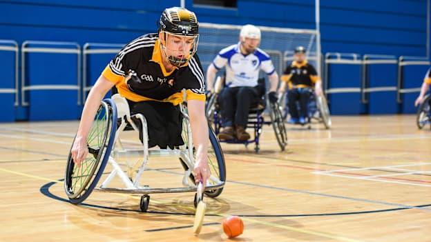 Conn Nagle in action for the Ulster Wheelchair Hurling team. 