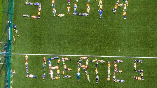An aerial shot of South Liberties GAA club Academy players. 