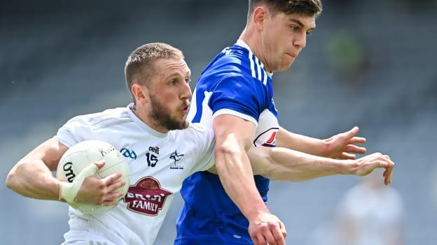 Neil Flynn of Kildare in action against Séamus Lacey of Laois during the Allianz Football League Division 2 South Round 3 match between Laois and Kildare at MW Hire O'Moore Park in Portlaoise, Laois.