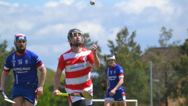 Action from the first ever Czechia Hurling Championship match between Prague Hibernians and Píobairí Strakonice. 