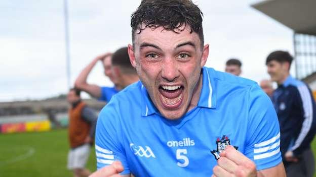 Enda O'Donnell of Dublin celebrates after his side's victory in the 2020 Bord Gáis Energy Leinster Under 20 Hurling Championship Final match between Dublin and Galway at Bord na Móna O'Connor Park in Tullamore, Offaly. 