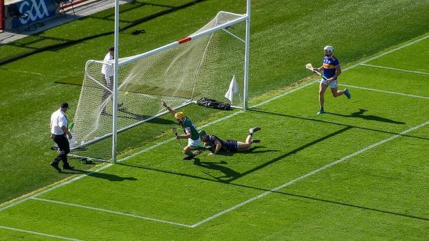 Seamus Flanagan celebrates after scoring Limerick's first goal in the Munster SHC Final against Tipperary.