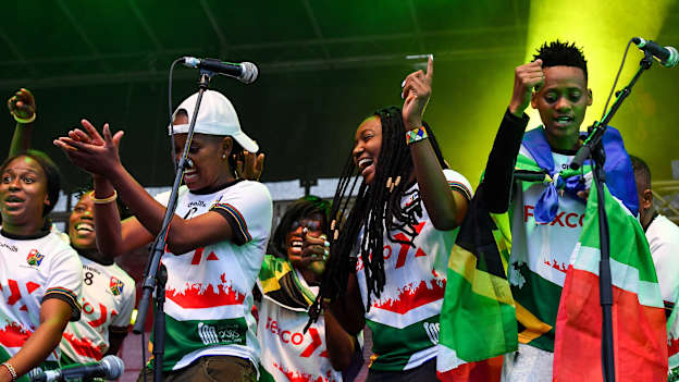 Players from South Africa Gaels performing during the 2019 GAA World Games Opening Ceremony.