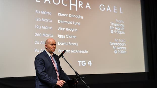 TG4's Head of Sport, Ronán Ó Coisdealbha, speaking at the launch fo the 2020 Laochra Gael series. 