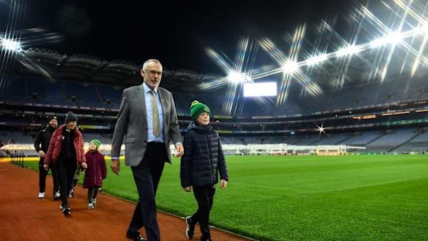 Uachtarán Chumann Lúthchleas Gael Larry McCarthy with Danny Byrne, age 10, from Thomas Davis GAA during the Launch of Ireland Lights Up 2022 in partnership with RTÉ’s Operation Transformation and Get Ireland Walking at Croke Park in Dublin. 