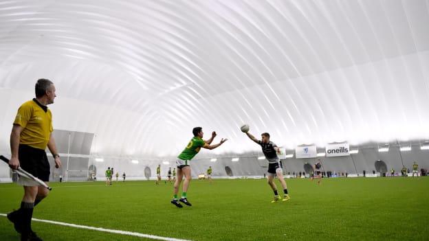Emlyn Mulligan, Leitrim, and Keelan Cawley, Sligo, in Connacht FBD League action.
