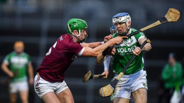 TJ Reid of Ballyhale Shamrocks in action against Shane McGuigan of Slaughtneil in the 2020 AIB GAA Hurling All-Ireland Senior Club Championship semi-final.