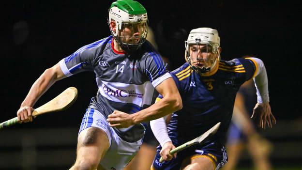 Ciarán Kirwan, WIT, in Electric Ireland Fitzgibbon Cup action against Andrew Dunphy, DCU Dóchas Éireann.