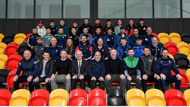 Pictured at the Leinster GAA Games Development Expansion Launch are the new coaches with, front row, from left, Kildare games manager Noel Mooney, Carlow games manager Sean Gannon, Leinster games development manager James Devane, Leinster GAA chairman Pat Teehan, Leinster GAA PRO Pat Lynagh, Leinster games development manager Alan Mulhall, Offaly games manager Liam O'Reilly, Meath games manager Jamie Queeney and Westmeath games manager Darren Magee. 