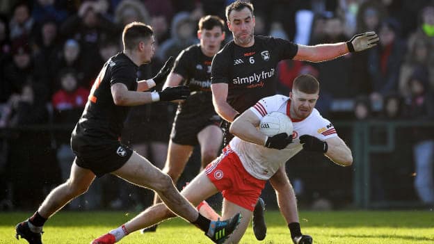 Cathal McShane in action for Tyrone against Armagh in the 2022 Allianz Football League.