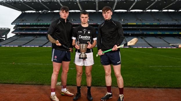 In attendance at the Masita GAA All-Ireland Post Primary Schools Championships captain's call at Croke Park in Dublin is Tom Nolan and Ronan Killilea of Claregalway College, Galway, and William Buckley of Rochestown College, Cork. The Masita GAA All-Ireland Post Primary Schools Croke Cup and the Masita GAA All-Ireland Post Primary Schools Hogan Cup will be played in Croke Park on St Patrick’s Day, 17th March 2022.