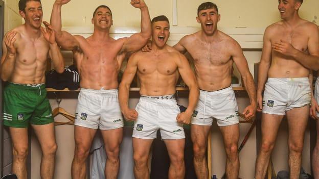Limerick players, from left, Nickie Quaid, Sean Finn, Mike Casey, Peter Nash and Diarmaid Byrnes after the Munster GAA Hurling Senior Championship Final match between Limerick and Clare at Semple Stadium in Thurles, Tipperary. 