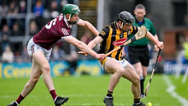 Mikey Butler of Kilkenny in action against Cathal Mannion of Galway during the Leinster GAA Hurling Senior Championship Round 3 match between Galway and Kilkenny at Pearse Stadium in Galway. 
