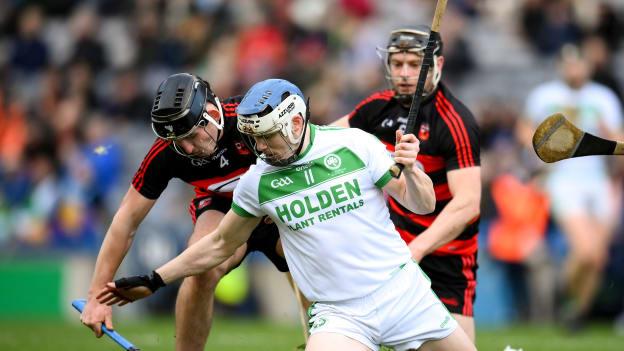 TJ Reid of Ballyhale Shamrocks in action against Tadhg Foley of Ballygunner during the 2022 AIB GAA Hurling All-Ireland Senior Club Championship Final match between Ballygunner, Waterford, and Ballyhale Shamrocks, Kilkenny, at Croke Park in Dublin. 