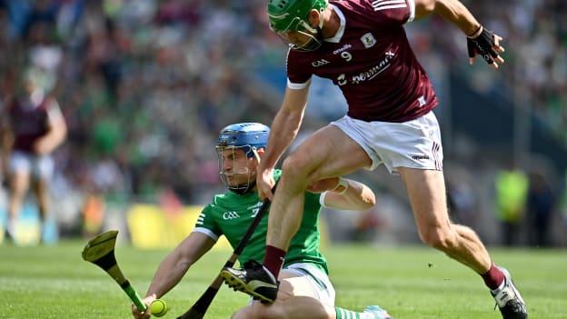 Mike Casey, Limerick, and David Burke, Galway in action during the 2022 All-Ireland SHC Semi-Final at Croke Park. Photo by Sam Barnes/Sportsfile