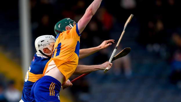 Patrick Crotty, Clare, and Cathal Quinn, Tipperary, in action during the oneills.com Munster GAA U20 Semi-Final at FBD Semple Stadium. Photo by Tom Beary/Sportsfile