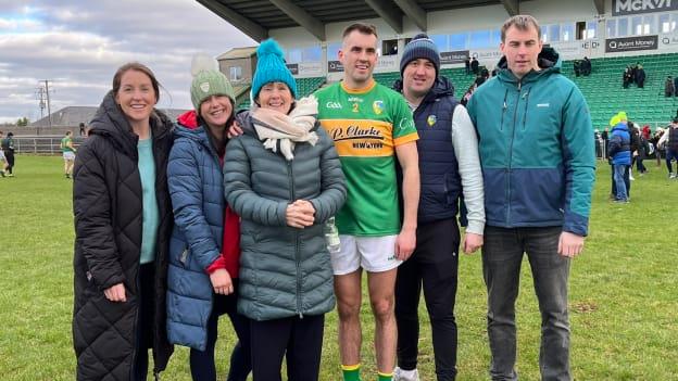 Paddy Maguire pictured with members of his family after making his 100th appearance for Leitrim when they defeated Carlow in this year's Allianz Football League. 